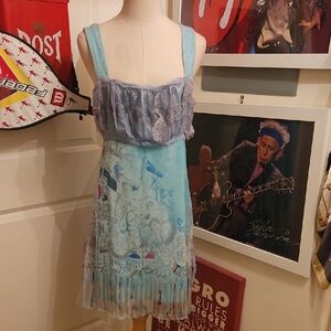 Save The Queen Mint Blue Lace-Texture Top with Branded Loop